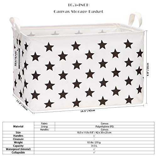 Sea Team Collapsible Canvas Fabric Storage Basket with Handles, Rectangle Waterproof Storage Bin, Box, Cube, Foldable Shelf Basket, Closet Organizer, 16.5 x 11.8 x 9.8 Inches, Black Star - color: Star/Black, size: 16.5 Inch (Pack of 1)