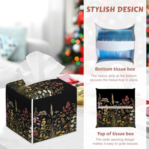 Tissue Box Cover - Vintage Floral Tissue Holder, Square Leather Napkin Holder Facial Paper Case Decorative Tissues Cover for Home Kitchen Dining Bathroom Office, 2 Pcs - color: Vintage Floral