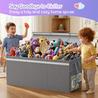 Lewondr 160L Extra Large Toy Storage Organizer with Lid, 40"x16"x16"Collapsible Sturdy Toy box, Toy Chest for Boys Girls, Toybox Storage Bins with 3 Removable Dividers for Living Room, Nursery, Grey
