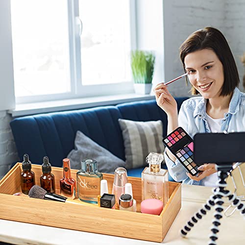 Umilife Bamboo Kitchen Drawer Organizer Boxes with Anti-Skid Silicone Feet, 2pcs Stackable Storage Bins for Kitchen Utensils & Silverware & Desk Drawer & Makeup, Tools Holder, 15”L x 6”W x 2.5”D Each - size: 15 x 6 x 2.5" (Stackable, Set of 2)