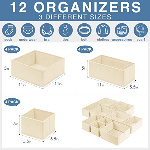 Criusia Drawer Organizer Clothes 12 Pack, Dresser Organizer for Nursery Bedroom Closet Organization and Storage - Baby Clothes Organizer Bins - Drawer Divider for Sock Underwear Bra Ties (Beige) - color: Beige, size: 12 Pack