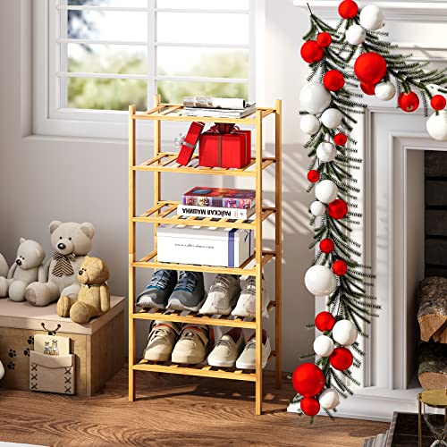 6-Tier Small Shoe Rack for Entryway, Stackable | Heavy Duty | Multi-Function, Bamboo Free Standing Shoe Racks for Bedroom Hallway Closet - color: Natural, size: 6-Tier-Short