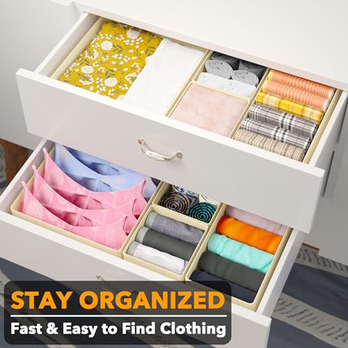 SpaceAid Drawer Organizer Clothes, 12 Pack Dresser Organizer Bins for Nursery, Closet Organization and Storage Dividers for Clothing, Baby Clothes, Underwears, Socks (Beige) - color: Beige, size: 12 Pack