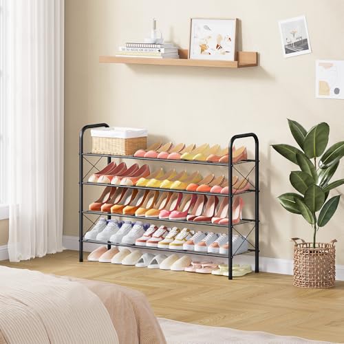 Hoctieon 4 Tier Mesh Style Shoe Rack, Entryway Shoe Shelf, Shoe Storage Organizer, Shoe Rack for Closet, Space Save for Bathroom, Garage, Hallway, Bedroom, Living Room, Black - color: Black, size: 4 Tier