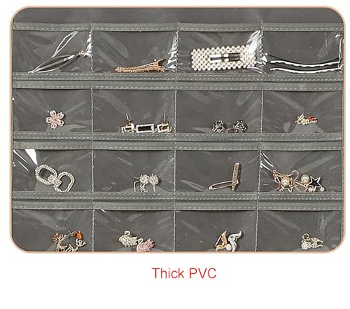 Wardrobe Jewelry Storage Bag, 15.7 Inch x 32.7 Inch 80 Pockets White Cloth Hanging Hangers Transparent Grids for Necklace Organizers (white)