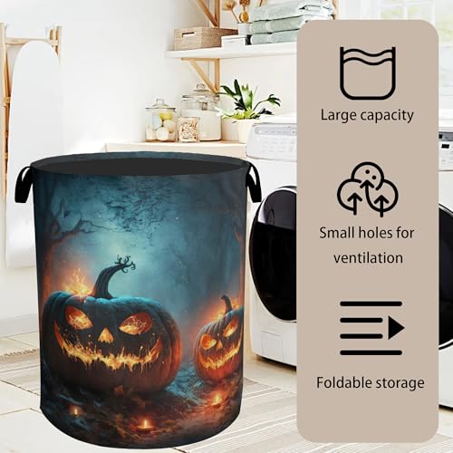 Pumpkin Halloween Laundry Basket - Heavy Duty 60L Dirty Clothes Organizer, Water Resistant Foldable Hamper for Men Women - color: Pumpkin Halloween