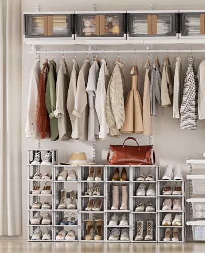 HAIXIN 10 Tier Narrow Shoe Rack, Shoe Rack for Closet, Small Shoe Rack Organizer for Front Door Entrance, Compact Stackable Shoe Storage Shelves Space Saving - Grey - color: Grey, size: 10 Tier