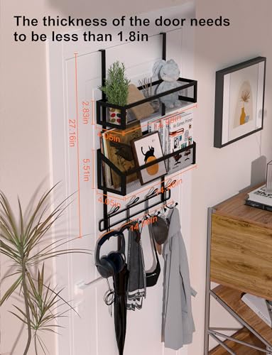 Over The Door Hooks Organizer Storage - Over The Door Hanger for Coat Rack, Storage with 12 Hook & 2 Mesh Baskets, for Bathroom,Bedroom,Kitchen,Office (2Tier Basket with 12 Hooks) - size: 3-Tier with 12 hooks