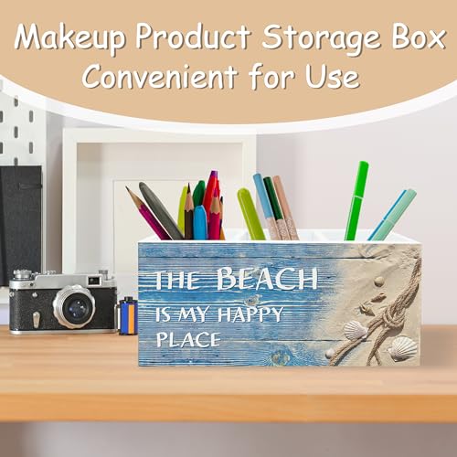 Seashell Coastal Beach Pen Holder for Home Office Kitchen Desk Decor, Beach Wooden Pencil Holder Sign Organizer for Home Office Desk Accessories, Coastal Gifts for Women Men - color: earthy yellow
