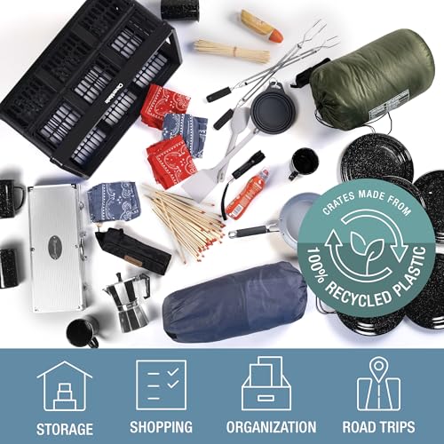 CleverMade Collapsible Utility Crate, Stone, 1PK - 32L (8 Gal) Collapsible Storage Bins, Holds 40lbs Per Bin - Plastic Stackable Grated Wall Utility Containers, CleverCrates Baskets