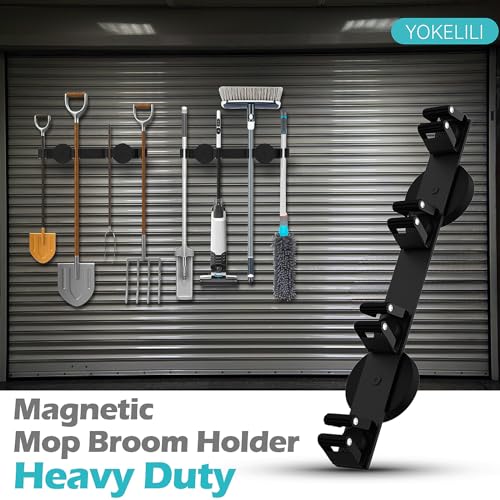 Magnetic Mop Broom Holder, Strong Non Slip Magnetic Broom Mop Hanger, Heavy Duty Magnetic Hooks for Hanging Shovel Rake Tools, Wall Mounted Utility Storage Magnet Rack 4 Rack - color: 4 Rack - Broom Mop Holder