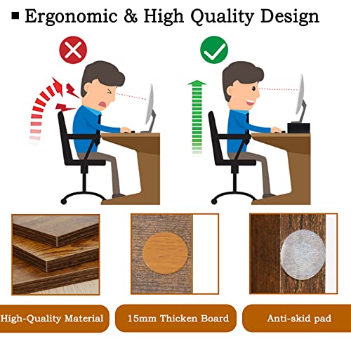 TEAMIX Monitor Riser - 2 Pack, Rustic Brown Wood Adjustable Stand for 2 Monitors/Laptop/PC - color: Brown