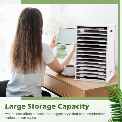 Juexica 15 Tier 8.5" x 11" Scrapbook Paper Organizer, White Cardstock File Organizer with Adjustable Shelves, Stackable Paper Trays, Desktop Storage Rack Document Holder for Desk Home Office - style: 15 Tier