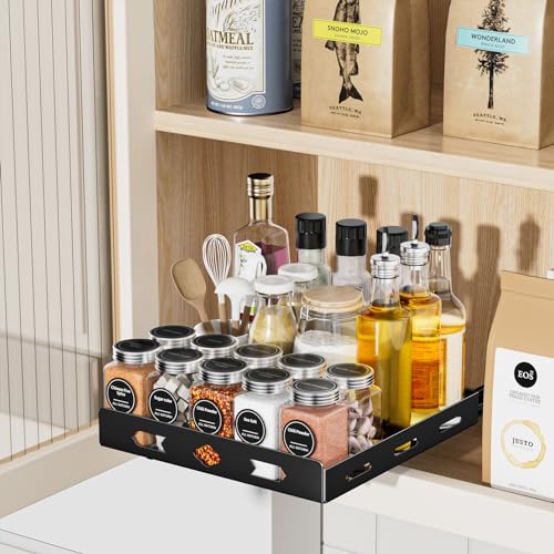 BOIVSHI Pull Out Spice Rack Organizer for Cabinet, Heavy Duty Spice Organizer, Vertical Spice Rack Organizer for Kitchen, Cabinet, Pantry (10.5''Wx10.5''Dx2.8''H, Metal Black) - size: 10.5''Wx10.5''Dx2.8''H,1 Tier