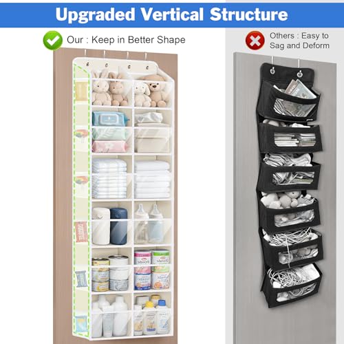 Univivi Over the Door Organizer, 6 Tiers Behind Door Storage with Clear Deep Pockets Hanging Organizer for Closet, Bedroom, Nursery, Bathroom and Sundries (Beige) - color: Beige
