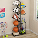 7-Ball Sports Equipment Storage Rack with Ball Holder and Basketball Rack, Athletic Gear Organizer ball Stand - Organize Toys, Sports Gear and More, 57.5" (Black) - size: 7-Balls with Basket