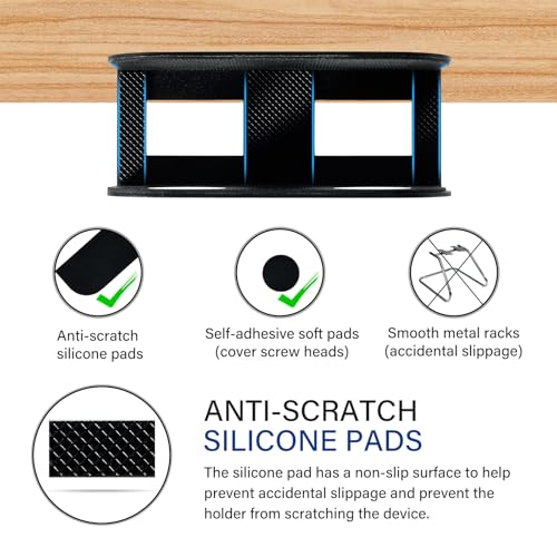 BYMECOST Under Desk Laptop Storage Mount, Metal Under Desk Device Holder, for Devices Up to 1.37" Thick, MacBook, Mini, Keyboard, Router, with Anti-Scratch Silicone (Black) - color: Black, size: 1.37" without hook