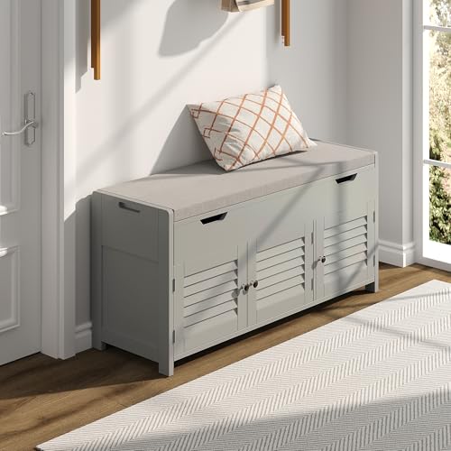 ChooChoo 41.3" Shoe Storage Bench with Lift Top Storage, Entryway Bench with Cushioned Seat, Adjustable Shelf, Shoe Cabinet with Hidden Space, for Entryway, Bedroom, Living Room, Grey - color: Grey, size: 13.78"D x 41.34"W x 19.69"H