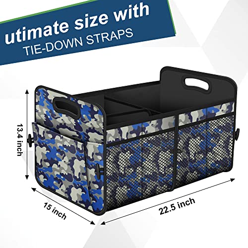Femuar Car Trunk Organizer with 72L Large Capacity Waterproof Collapsible and 11 Pockets, Trunk Organizer for Car SUV/Jeep/Sedan, Large Size, Blue Camouflage - color: Blue camouflage, size: Large
