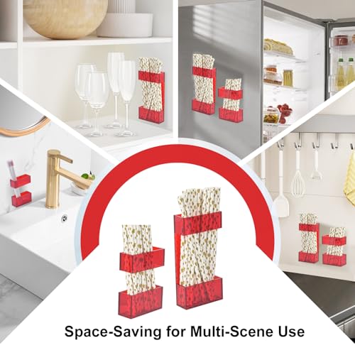 2 PACK Acrylic Straw Holder for Cabinet Doors, Reusable Straw Organizer with Ultra-Sticky Adhesive, Small Kitchen Accessories Container, Fits Both Short & Long Straws (Red) - color: Red