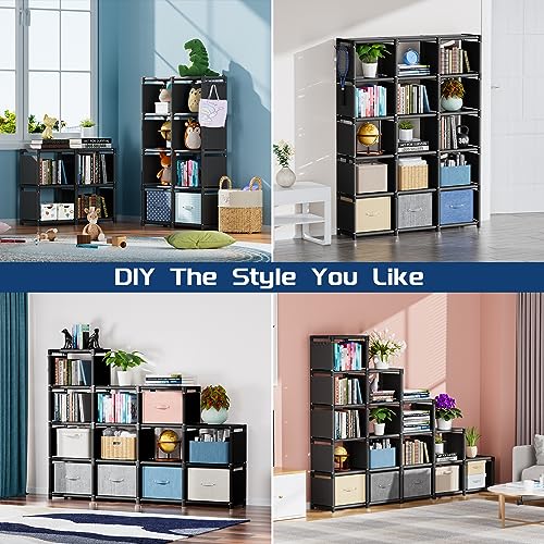 Mavivegue Bookshelf,15 Cube Storage Organizer,Book Shelf Organizer,Tall Bookcase Shelf,Book Cases/Shelves,Black Cube Shelf,Cubbies Closet Storage Shelves for Bedroom,Living Room,Home,Office - color: Black, size: 15-Grid