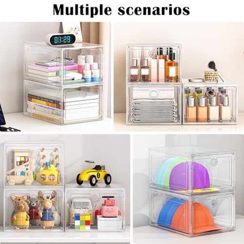 ARSTPEOE 12 Pack Upgrade Harder Shoe Organizer, Shoe Storage with Magnetic Front Door, Clear Shoe Boxes Foldable Space-Saving Shoe Rack for Sneaker Boot Container, White - color: White, size: Upgrade 12 Pack