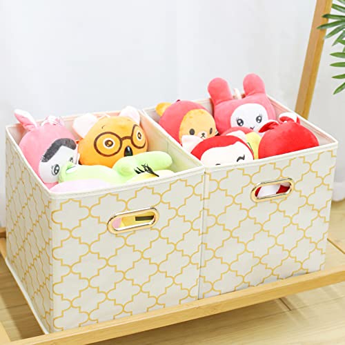 Fabric Cloth Storage Bins,Fabric Cube Organizer with Dual Handles Foldable Cube Storage Baskets for Home Bedroom Storage,Set of 3,(Creamy-White Gold) - color: Creamy-White Gold, size: 3 Pack