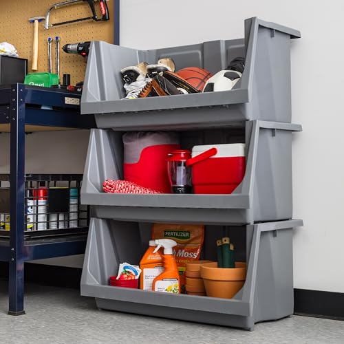 IRIS USA Open Front Storage Bins, Jumbo, Heavy Duty Garage Storage, Stackable Storage Bins, Tools Hardware Hose Household Product Sporting Goods, Wide Open Front, Interlocked Secure Stacking, Gray - size: Jumbo - 1 Pack