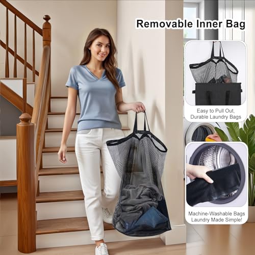 Odonata 75L Slim Laundry Hamper with Lid,Large Foldable Laundry Basket with Removable Bag and Handles Tall Collapsible Dirty Clothes Basket Great for Bedroom, Bathroom, Dorm, College,RV.(Black, 75L) - color: Black