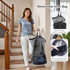 Odonata 75L Slim Laundry Hamper with Lid,Large Foldable Laundry Basket with Removable Bag and Handles Tall Collapsible Dirty Clothes Basket Great for Bedroom, Bathroom, Dorm, College,RV.(Black, 75L) - color: Black