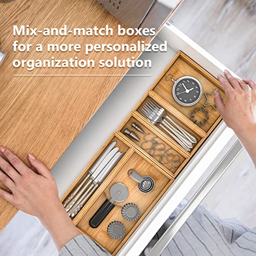 Bamboo Kitchen Drawer Organizer,Stackable Silverware Tray Utensil Organizer Cutlery Holder for Kitchen,Wooden Storage Box for Bathroom, Multi-Use Storage Bins Dividers for Office(9x3x2.5 inch) - size: 9x3x2.5inch
