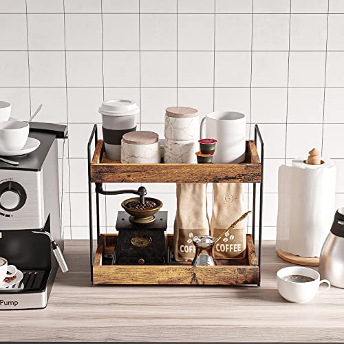 2-Tier Bathroom Counter Organizer, Wood Kitchen Countertop Spice Rack, Vanity Cosmetic Makeup Organizers Shelf for Bathroom Storage Organization, Rustic Brown - size: 2 Tier