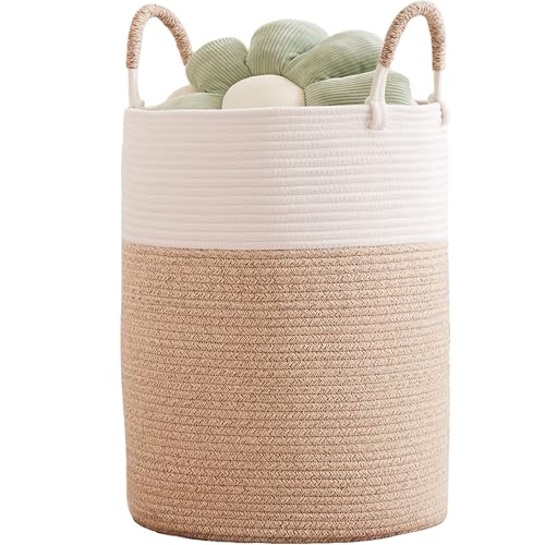 80L Extra Large Laundry Hamper Basket Tall Woven Rope Clothes Hamper Blanket Basket for Living Room Bathroom Bedroom Brown 16"L x 16"W x 22"H - color: Brown1, size: Extra Large (80L)