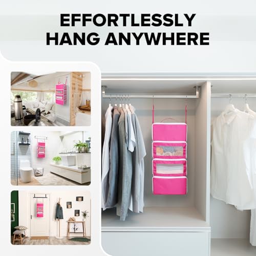 Suitcase Organizer, Travel Luggage Organizer Hanging Shelves Packing Cube Closet/Collapsible Portable Travel Organizer for Carry-on - color: Pink-S-4 Tier, size: Small