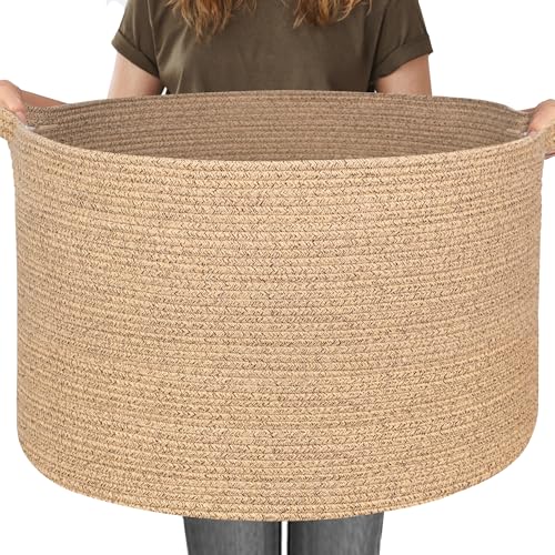 MEGASKET 115L Wicker Storage Basket, 23.6"x15.7" Woven Cotton Rope Basket, Giant Kids Dog Toy Bin Organizer, XXXL Blanket Pillow Holder for Living Room, Brown Variegated Wicker Baskets for Organizing - color: Brown Variegated, size: 23.6"x23.6"x15.7"