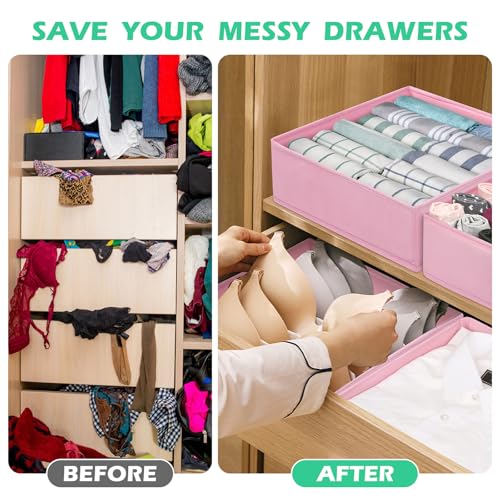 Drawer Clothing Organizer 16-Pack, Pink 3 Sizes Underwear Drawer Dividers, Fabric Folding Wardrobe Organizer for Baby Clothes, Bras, Underwear, Underpants, Belts, Socks, Ties, etc. - color: Pink