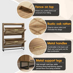 Maupvit Shoe Storage Cabinet with 2 Rattan Flip Drawers, Freestanding Organizer with Metal Legs for Entryway, Narrow Shoe Rack Cabinet, Hidden Golden Handles, Rustic Oak Rattan - color: Rustic Oak Rattan, style: 2-Drawers