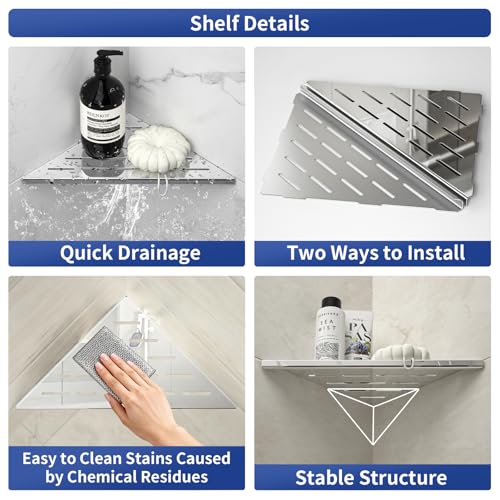 Corner Shower Shelf 10" Polished 304 Stainless Steel Recessed Corner Shelves with Slot Design Bathroom Grout in Shelf for Tiled Wall, 2 Pack - color: Polished, size: 10"-2 Pack