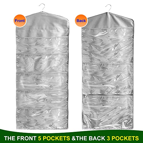 ProPik Hanging Double Sided Gift Bag Storage Organizer with Multiple Front and Back Pockets - Organize Your Gift Wrap, Tissue Paper, and Paper Bags 38 x 16 Inch PVC (Gray) - color: Gray