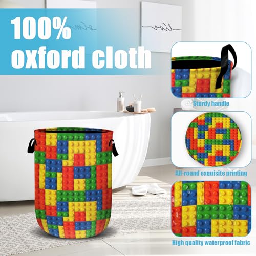 Colorful Building Blocks Laundry Basket, Laundry Hamper Collapsible Oxford Cloth with Handle Clothes Toy Storage Bin for Bathroom Laundry Room Bedroom 15.7 X 20 Inch - color: Colorful Building Blocks