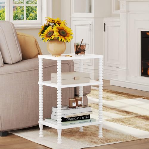 Side Table, 3-Tier Small End Table, Tall Accent Table with Storage Shelf for Small Spaces, Bedroom, Living Room, Farmhouse, White - color: White, size: 3-Tier