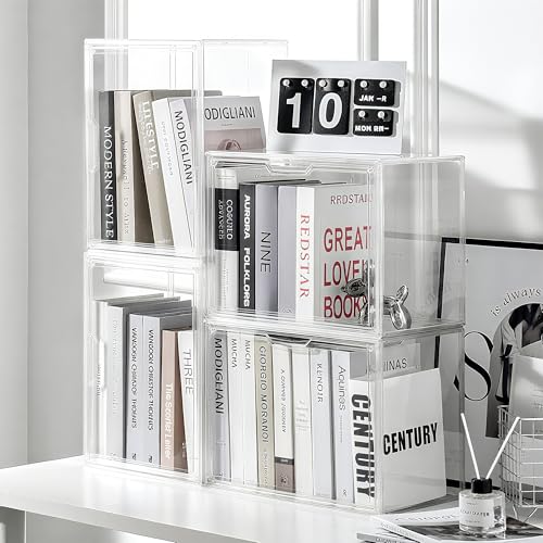 Clear Acrylic Display Case with Magnetic Lid-Dustproof Plastic Book Storage box,Clear Box,Purse Storage Organizer,Action Figure Display Case,Acrylic Sneaker Shoe Box(2 Pack) - style: 14.2"L x 8.7"W x 10.6"H - 2 Pack
