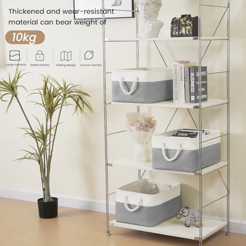 Large Storage Baskets- 15.7x11.8x8.26 inch Storage Bins for Shelves and Closet Organizing, Foldable Fabric Bin for Home Organization Clothes and Laundry (3-Pack, White&Grey) - color: WhiteGray, size: 15.7inX11.8inX8.26in-3P