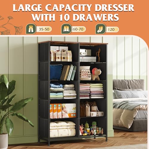 WLIVE Tall Dresser for Bedroom with 10 Drawers, Chest of Drawers, Fabric Dresser for Closet, Hallway, Living Room, Entryway, Floral Painted - color: Floral Painted
