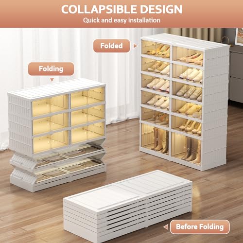 SYNCVIBE Shoe Rack Organizer for Closet Entryway Foldable Sneaker Storage Shoe, Collapsible Shoe Cabinet, Stackable Shoe Storage Cabinet with Lids for Living Room (6 Tiers 24 Pairs) - size: 6 Tiers -24 Pairs