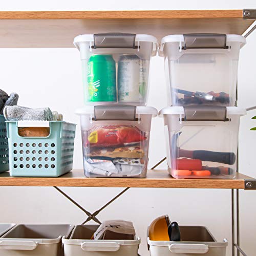 Citylife 6 Packs 6 QT Storage Bins with Lids Clear Plastic Bins with Grey Handle Stackable Storage Containers for Organizing - size: 6.0QT, style: 6 PACK