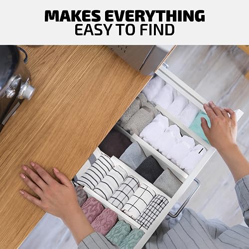 4-Pack Bamboo Drawer Dividers - 12.2 to 17.3 Inches Deep, 2.6 Inches High, Adjustable Expandable Drawer Organizer Dresser Separator for Clothes, Utensils, Kitchen, Bathroom, Office Storage, White - color: White, size: 2.6-Inch High (4-pk)