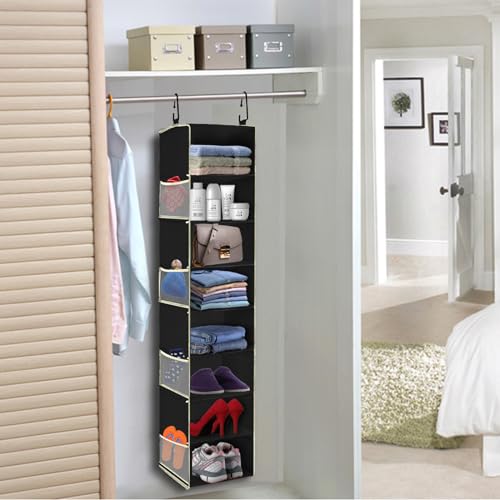 2 Pack Large-Sized Hanging Shoe Organizer 8-Shelf, Hanging Closet Organizer with 8 Side Pockets, Wider Hanging Shelves for Storage Shoes Clothes 9" W × 11.8" D× 48" H, Black. - color: Black - 2 Pack, size: 2 pack