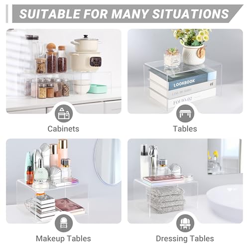 Acrylic Cabinet Organizer, Shelf Organizer, Set of 2 Spice Organization for Cabinet, Spice Rack, Stackable Kitchen Countertop Organizer | Cupboard, Pantry Shelves, and Storage Space Saver - size: 2 PCS
