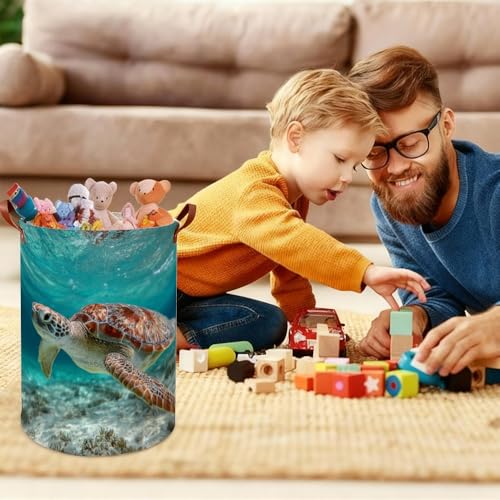 Funky Laundry Basket Sea Turtle Beach Theme Hamper Collapsible Laundry Baskets Oxford Cloth Nautical Laundry Hamper for Boys Room Summer Decor (15.75x15.75x19.7") - color: Colorful598